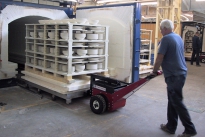 Power Pusher with Steering Arm moving kiln trolleys at Churchill China plc